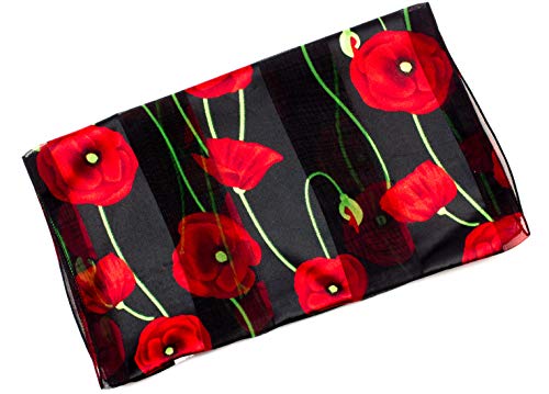 Mytoptrendz® Red Poppy Flower Scarf Poppy Print Oblong Neck Scarf Fashion Scarf for Gift (Black with Red Poppy) - Image 3