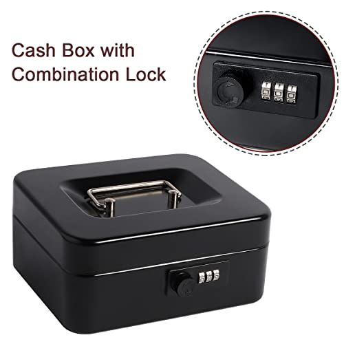 Kentoko Cash Box With Combination Lock Safe Durable Metal Money Box With Money Tray For Security Lock Box, Black, 7.87" X 6.3" X 3.54" #TOP4