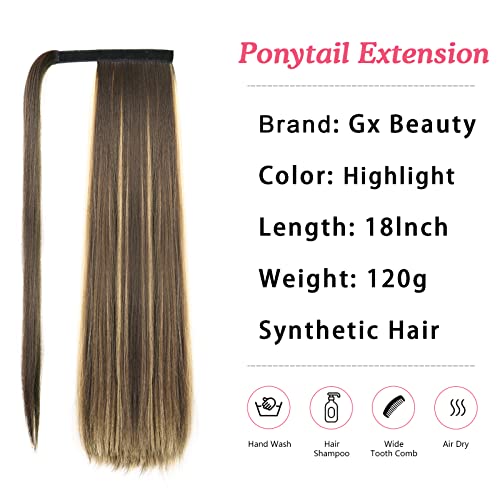 Long Straight Ponytail Extension 18 Inch Wrap Around Clip In Ponytail Hair For Women Magic Paste Heat Resistant Synthetic Fiber Hairpiece For Women (Highlight) #TOP1