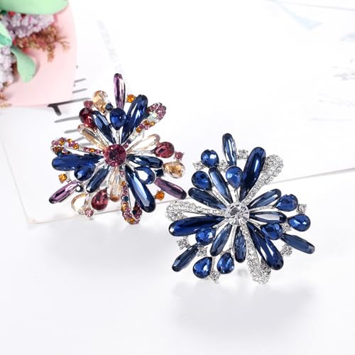 Image of Rhinestone Brooch Pin for Women Elegant Crystal Flower Bouquet Brooches Lapel Pin Wedding Party Dress Accessories for Wife Mom Birthday Gifts