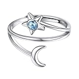 chicsilver anello donna acquamarina pietra anello argento acquamarina stella luna anello acquamarina argento 925 pietra marzo confezione regalo