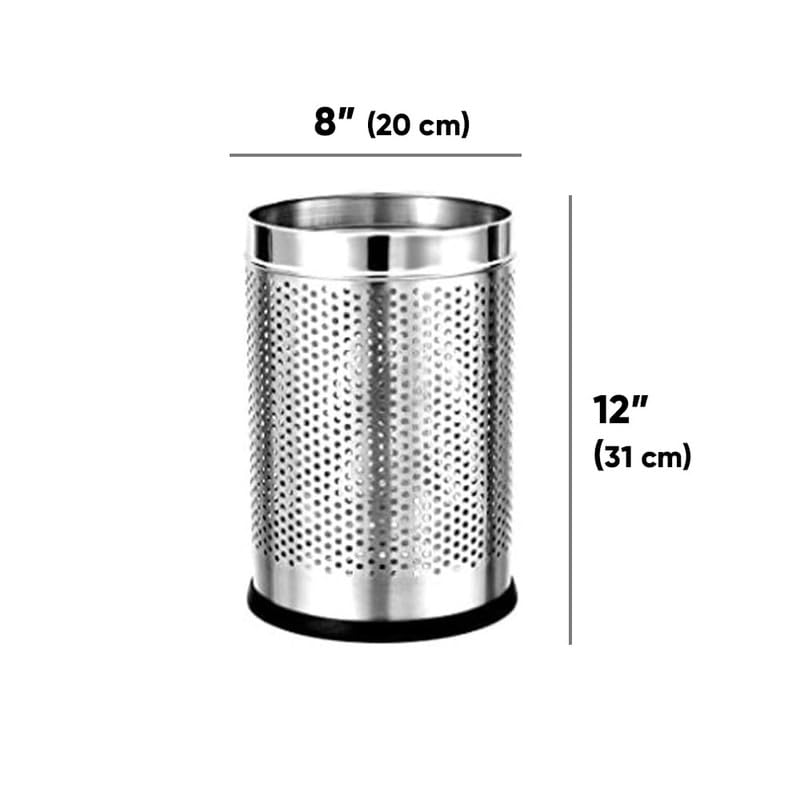 Image of PackPro Stainless Steel 10 Litre Open Perforated Dustbin Without Lid | Pack of 6 Steel Dustbin For Home, Bedroom, Rooms, Office, Indoor, Outdoor Kitchen, Washroom, Bathroom