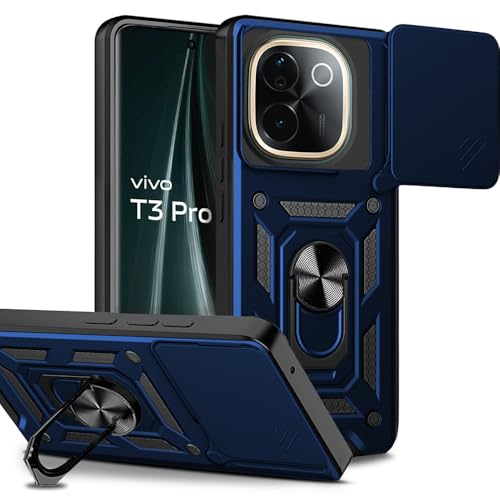 Image of AESTMO Tough Armor iQOO Z9S Pro /Vivo T3 Pro 5G Bumper Back Case Cover | Ring Holder & Sliding Camera Shield Cover | 360 Degree Protection Back Case Cover iQOO Z9S Pro (Blue)