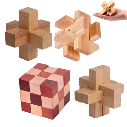 Cerioll Holzpuzzle, 4 Pcs Geschicklichkeitsspiel, Holzrätsel, Holzpuzzle...