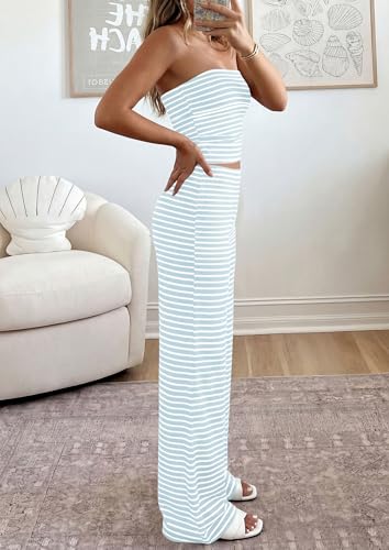 PRETTYGARDEN Two Piece Striped Sets for Women Summer Travel Outfits 2026 Spring Y2K Going Out Vacation Clothes Loungewear (Sky Blue White,X-Large) — view 3