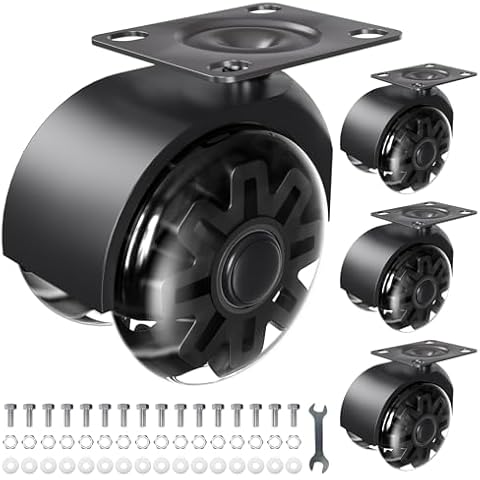 Heavy Duty Plate Casters - No Noise Polyurethane (Pu) Wheels，Load 1200lbs，360° Swivel Replacement Casters Set of 4 for Furniture，Cabinet，Cart，Table, Toolbox (Black, 3 inch) Cover