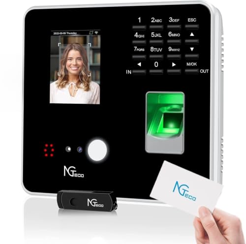 NGTeco 4-in-1 Time Clock with Face, Fingerprint, RFID, PIN, WiFi Clock in Machine for Employees with APP for iOS Android