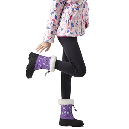 Greatonu Kids Snow Boots Boys Girls Mid Calf Insulated Waterproof With Faux Fur Winter Shoes Purple Cat Little Kids 13 #TOP5