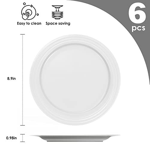 Homeelves Salad Plates White Plates, Ceramic Plates Set Of 6, Kitchen Plates Microwave Safe Plates, 8-3/4 Inch Dessert Plates Porcelain Plates #TOP1