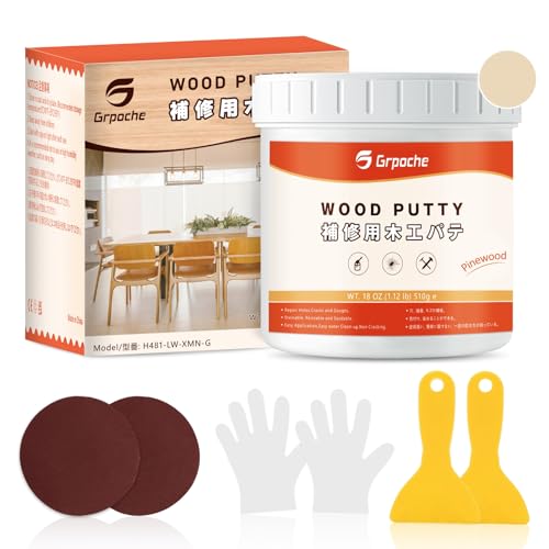 Masilla de Relleno para Madera 500g, Pasta de Relleno Tapagrietas Llenadora de madera barnizable premium Kit de reparación de madera para recorte Restaurar mesa Gabinete(Pinar)