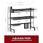 Dish Drying Rack - Over The Sink Dish Drainer Drying Rack with Utensil & Knife Holder, Hooks, Stainless Steel Kitchen Organizers and Storage Solution, 11.8" D x 31.5"~39.0''W x 30" H, Black - Image 4