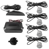 Car Parking Aid Sensor, 12V LED Display Auto Reverse Backup Sensor Kit, Vehicle Reversing Parking Radar System with 4 Sensors Alarm Buzzer Reminder & Distance Detection for Safe Driving (Silver)