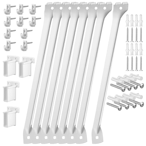 8 Pcs Wire Shelf Brackets, 17 Inch White Shelf Support Bracket for Wire Shelving with 10 Wires Shelves Clips and 4 End Brackets, Metal Closet Support Bracket for Closet Shelves Racks and Wardrobe