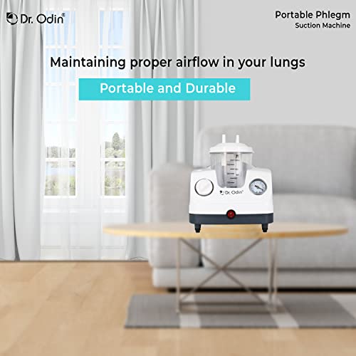 Image of Dr. Odin OSU 301 Portable Phlegm Suction Machine with 1200ml Jar, Oil-Free Pump for Hospital, Dental & Home Use, 1-Year Warranty | Made in India (White & Grey)