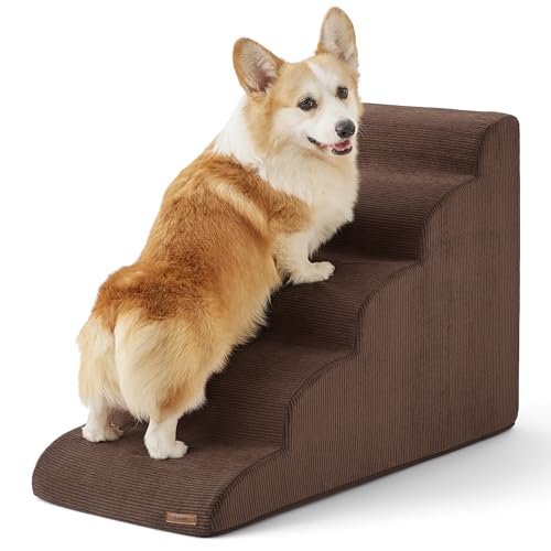 Lesure Dog Stairs for Small Dogs and Cats Pet Steps Ramp for Bed and Couch with CertiPUR-US Certified Foam with Non-Slip Bottom, Brown, 5 Steps