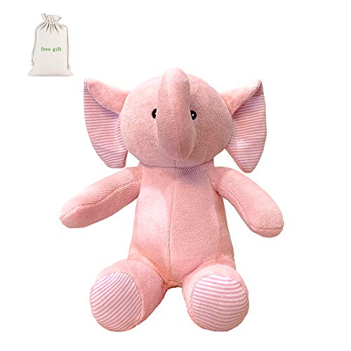Organic Cotton Animal Elephant - Soft Toy Stuffed Animal Plush Elephant (Infant Baby First Lovely Elephant), 7.9 inch (Pink)