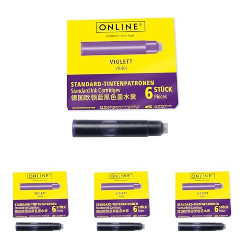ONLINE Standard Ink cartridges, Universal Fountain Pen Ink, Compatible with All Common Standard Fountain pens, 6 Pieces, Lilac