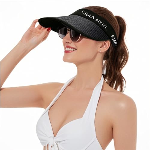 KJAXQU Visera de Paja para Mujer, Sombrero de Playa, Visor Gorras Mujer, Sombrero de Sol, Sombrero para Tenis Golf Corriendo