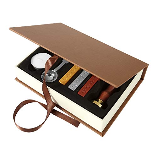 Yoption Wax Seal Stamp Kit, Compass Sealing Stamp with Gold Red Silver Sealing Wax Sticks Gift Box Set for Invitations, Cards, Letters, Gift Idea