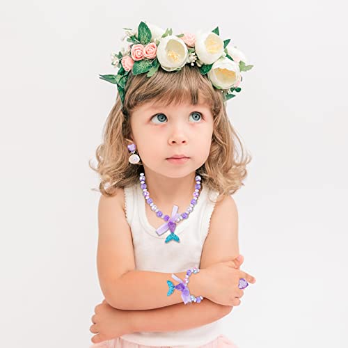Yarramate Mermaid Necklace Bracelets Ear Clips Set For Kids The Little Mermadid Girls Princess Pretend Play Mermaid Party Costume Decorations Gift Mermaid Accessories For Girls Kids Jewelry #TOP6