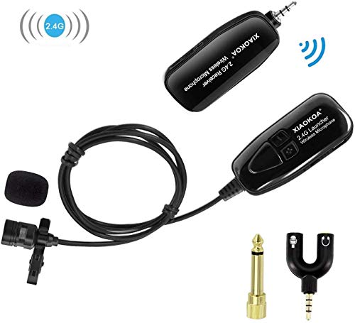 XIAOKOA Wireless Lavalier Microphone, 2.4G Wireless Microphone System with Lavalier Lapel Mics,Transmitter&Receiver