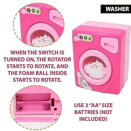 Budetto Mini Kitchen Appliances Set for Girl Washing Machine, Iron, Vacum Cleaner, Swing Machine Toys Household Set for Kids with Realistic Sound 4 Pieces Battery Operated Pretend Play Set - Image 3 thumbnail