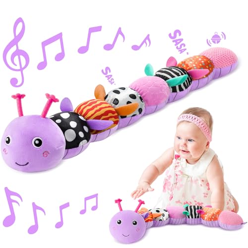 Image of Sumobaby Infant Baby Musical Stuffed Animal Toys for 0-3-6-12 Months,Multi Sensory Toys with Crinkle and Rattles, Tummy Time Toys for Newborn Boys Girls, Caterpillar, Purple