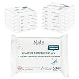 Naty Salviettine per Neonati e Bambini Gettabili nel WC, 504 pz (12 conf.) | 98% Acqua, Ipoallergeniche e Naturali per Pelli Sensibili, Salviette 100% senza plastica, Senza profumo, di origine vegetale