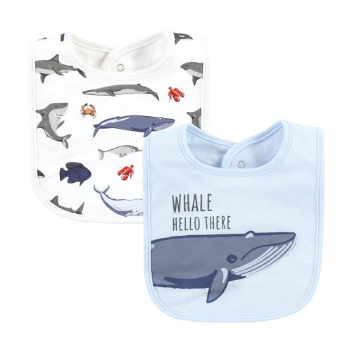 Image of Hudson Baby Unisex Baby Cotton Bibs, Boy Whale Shark, One Size