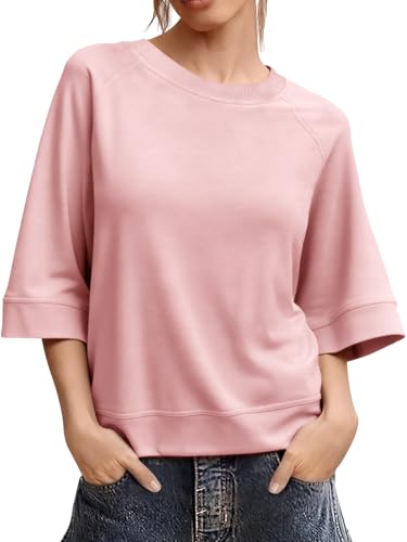 Image of Tankaneo Womens Oversized Half Sleeve T-Shirts Crew Neck Boxy Basic Tees Tops Summer Casual Loose Fit Tunic Shirts