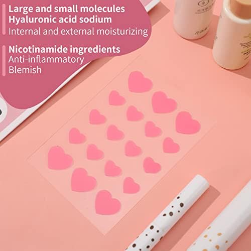 Fuyamp 54 Pcs Pimple Patches, Pink Love Heart Acne Spot Patch with Niacinamide and Hyaluronic acid, Moisturizing, Blemish Spot, Fast Healing Acne Patch Patches, 2 Sizes - 8mm/12mm