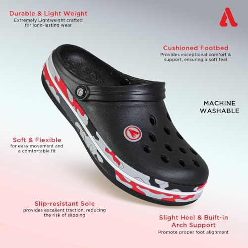 Image of Aqualite Men's NEO-151 Trendy Stylish Fashionable Clogs with Back-Strap| Sandals with Lightweight Regular wear Casual Clogs with Ultra Soft & Flexibility Technology. Black /Grey