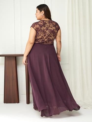 Image of Miss Chase A+ Women's Floral Printed Relaxed Fit V -Neck 3 /4Th Sleeve Georgette Maxi Dress