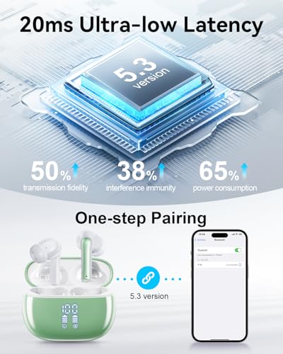 Image of Wireless Earbuds, Bluetooth 5.3 Ear Buds, Headphones with Clear Stereo Sound, 40H Playtime with LED Digital Display, IP7 Earphones Built-in Mic for Phone Tablet Sports Workout