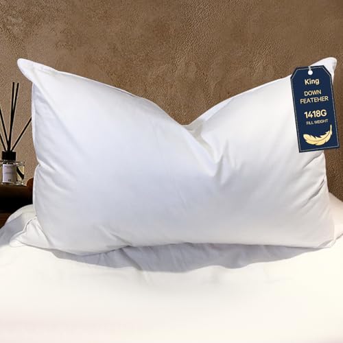 Consejos para Comprar Almohadas de pluma de ganso los 10 mejores. 50 BHZ - Almohada de plumas para cama King con diseño de plumas y plumón de hotel, My King, almohadas de ganso alternativas de lujo para dormir de lado y espalda, regalo de apoyo...