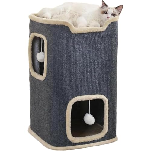 キャットハウス JQEJDKE 多層構造 タワー 円筒 猫タワー 多機能 多頭飼い 猫 マンション 折りたたみ式 ちぐら ハウス 室内 寝床 猫ベッド 爪研ぎ サイザル麻 ペットハウス 単層 二階 三階 ミニ スクラッチバレル ボックスハウス ソフトケージ