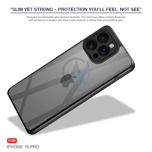 Image of AESTMO iPhone 16 Pro Back Cover | 360 Protection | Crystal Clear Hard Back Transparent | Bumper Case for iPhone 16 Pro (PC+TPU, Black Bumper)
