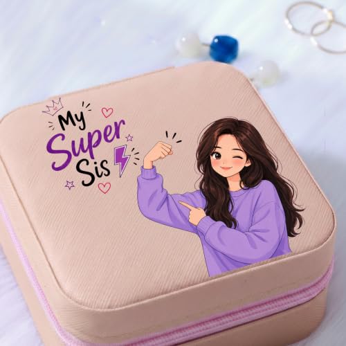 Image of P Arts Precious Art Gifts Best Sister Jewellery Organiser Box With Wooden Earring Pair,Greeting Card,Best Rakhi Gift For Sister,Rakshabandhan Combo Pack Set (My Super Sis)
