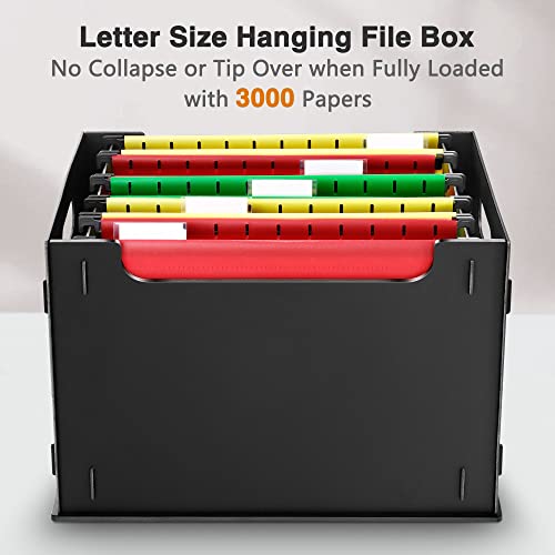 Hanging File Folder Organizer With Letter Size File Folders, Tabs & Inserts, Plastic Portable Desktop Filing Box Document Storage Holder With Lid (Hanging File Organizer With Lid) #TOP1
