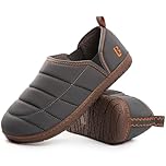 LongBay Men's Memory Foam Slippers with Warm Coral-Fleece Lining Non-Slip Indoor Outdoor House Shoes Grey, 10