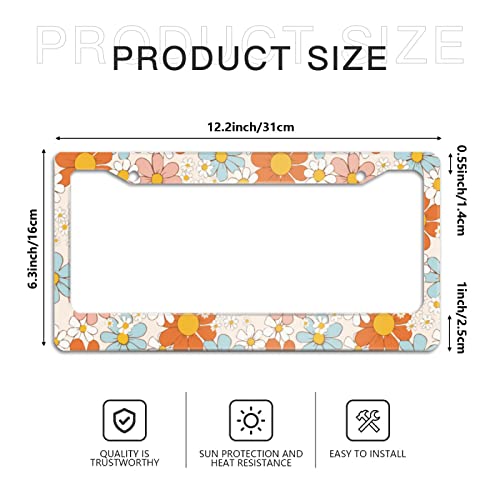 License Plate Frame,Floral Retro Daisys License Plate Frames Decorative Car Tag Frames Aluminum Metal License Plate Holder For Us Canada Standard 12''X6'' #TOP1