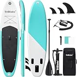 Triclicks SUP Board Gonfiabile Stand Up Paddle Board Paddling Board Tavola da surf con pagaia regolabile, pompa a mano con manometro, Leash, Finner, Zaino, 300 x 76 x 15 cm (stile 1)