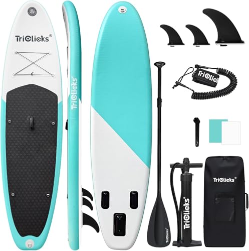 Image of Triclicks 10.6ft/10ft Stand Up Paddle Boards Inflatable SUP Board Surfboard-Beginner's Kit, Adjustable Paddle, Air Pump With Pressure Guage, Fin, Repair Kit, Premium Leash, Rucksack (Style 01, 10ft)