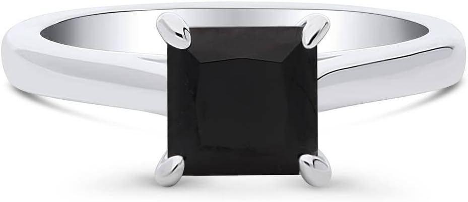 BERRICLE Sterling Silver Black CZ Solitaire Fashion Rings for Women, Cubic Zirconia Ring - Cushion, Emerald, Pear, Princess Cut