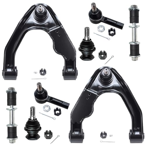 Image of Detroit Axle - 8PC Front Upper Control Arms w /Ball Joints, Sway Bar Links and Outer Tie Rods for 2000-2004 Nissan Xterra