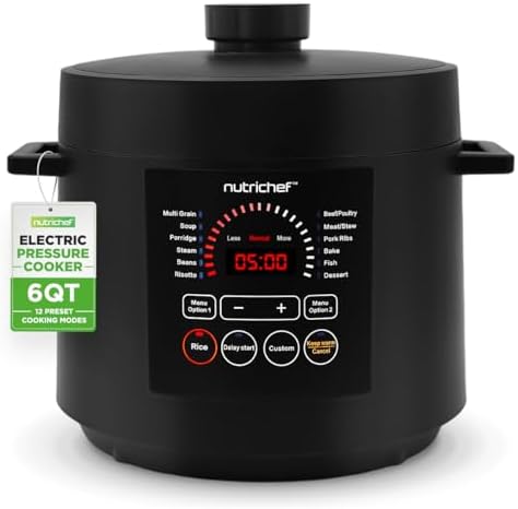 NutriChef Electric Pressure Cooker 6 Quart Capacity | 9 Function Digital Countertop Pressure Cooker | Adjustable Time & Temperature | Cook, Bake, Steam, Broil, & Braise | 13.1 x 11.4 IN | Black - Thumbnail 4