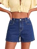 onlypuff Shorts for Women High Waisted Cuffed Hem Denim Shorts Casual Denim Shorts Navy S