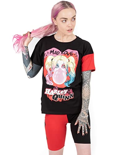 DC Comics Harley Quinn Pajamas Womens Mad Love T-shirt & Cycling Short Set Small Red