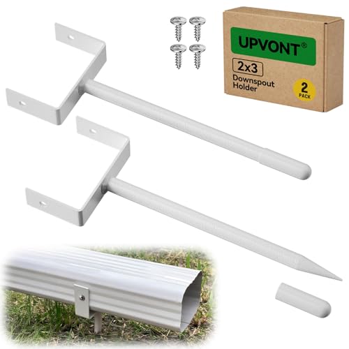 UPVONT 2x3 Downspout Extension Stake, Gutter Downspout Holder 2x3 Horizontal - White, Longer Downspout Anchor, Durable Outdoor Coating Gutter Downspout Bracket (White - 2 Pack)