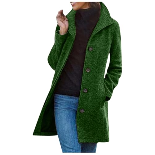 Generisch Abrigo largo para mujer, otoño, invierno, abrigo de invierno, abrigo de entretiempo, parka con cuello de solapa, manga larga, monocolor, para exteriores, tallas grandes, con tira de botones